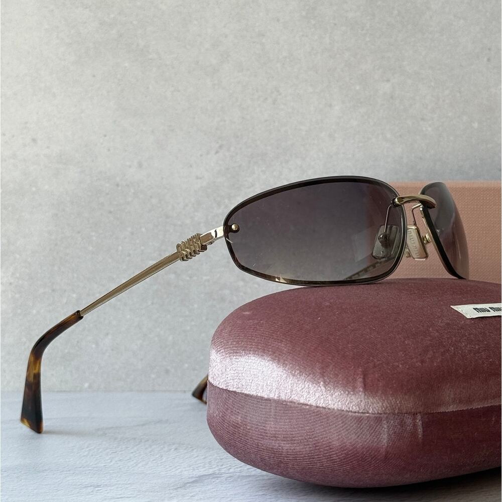 NEW Miu Miu MU A50S Wrap Sunglasses in Gold Grey $637